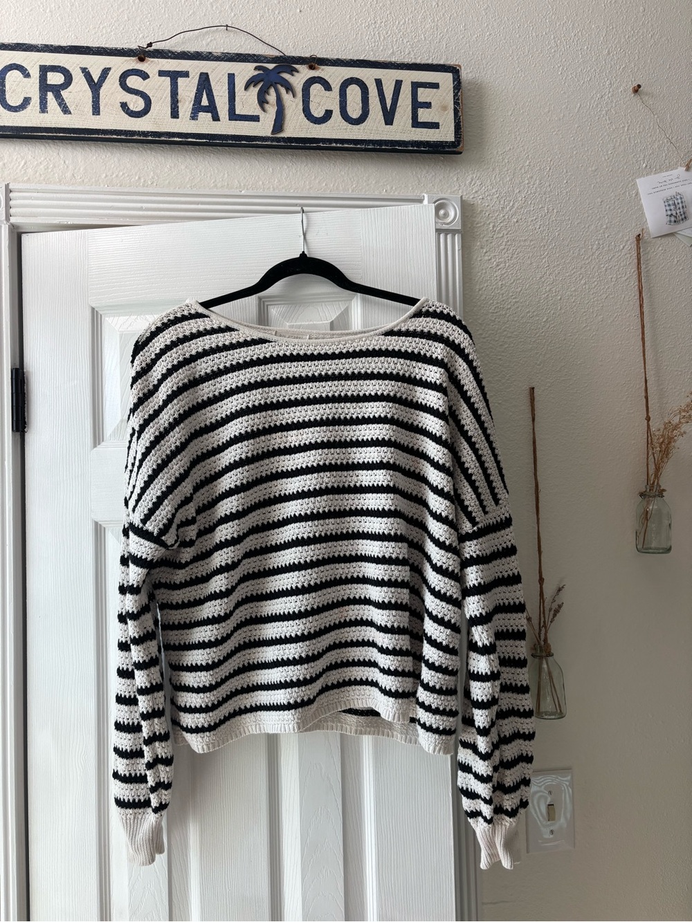 Blu Pepper Black and White Striped Crochet Top